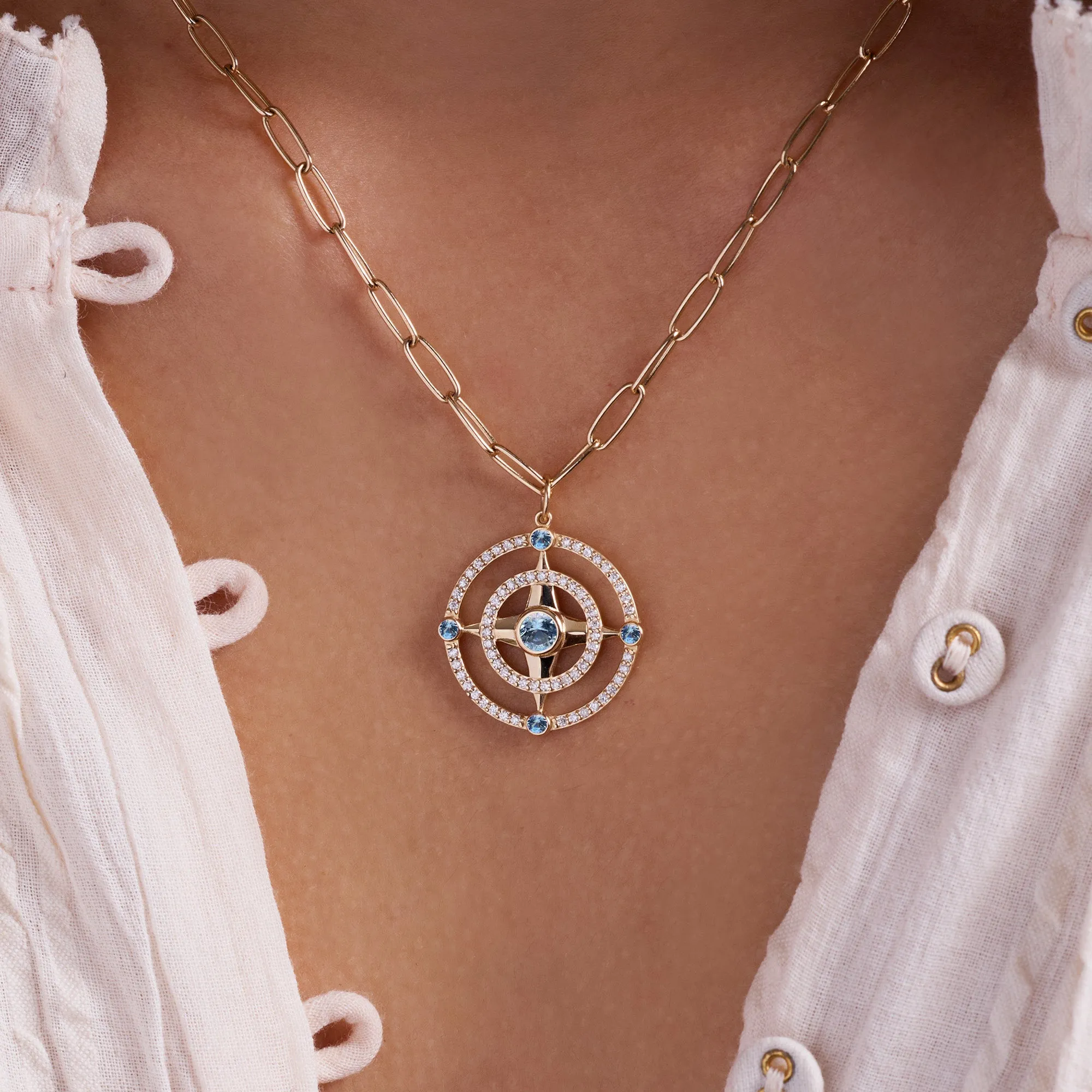 Compass Aquamarine & Diamond Pendant in 14k Gold (March) sold by Haverhill product image thumbnail 3