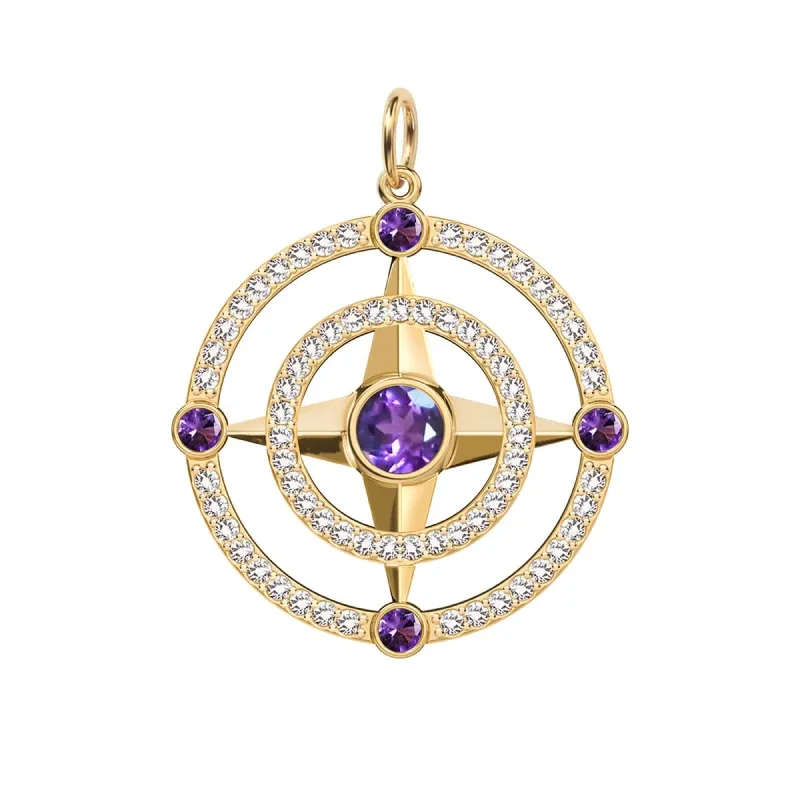 Compass Amethyst & Diamond Pendant in 14k Gold (February) made by Haverhill