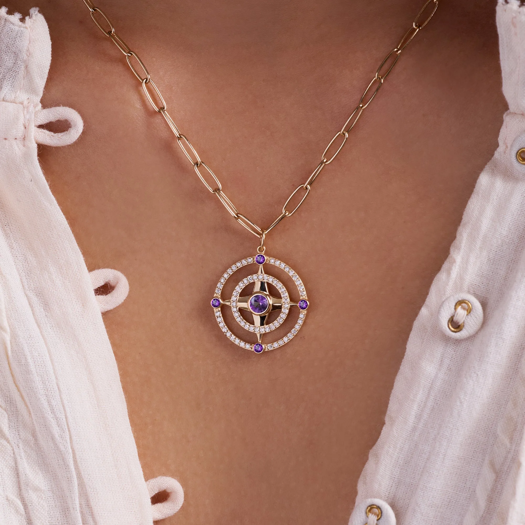 Compass Amethyst & Diamond Pendant in 14k Gold (February) sold by Haverhill product image thumbnail 3