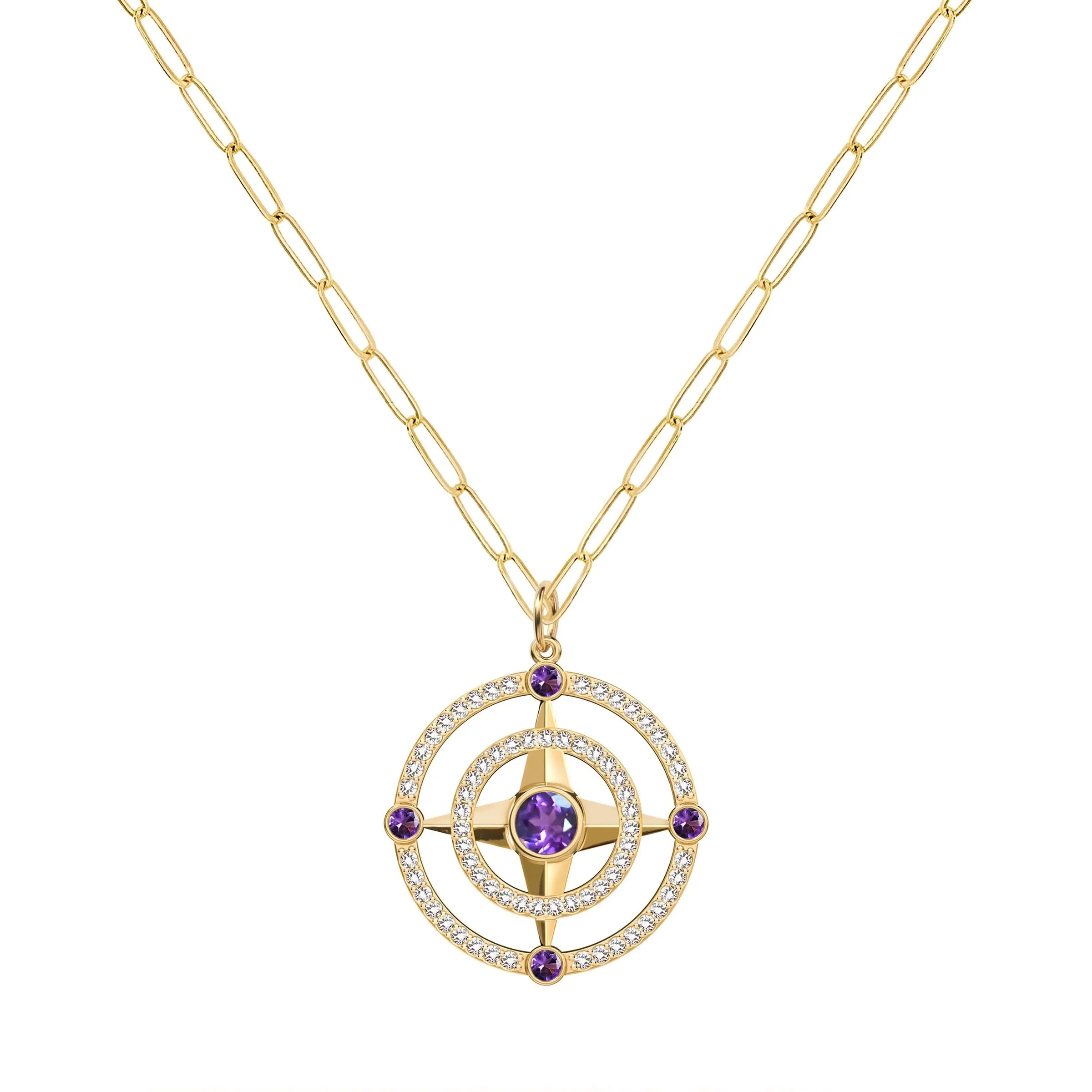 Compass Amethyst & Diamond Pendant in 14k Gold (February) sold by Haverhill product image thumbnail 5