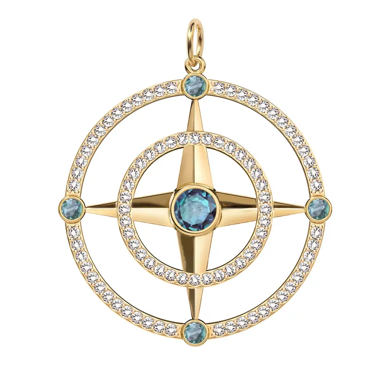 Large Compass Alexandrite & Diamond Pendant in 14k Gold (June) made by Haverhill