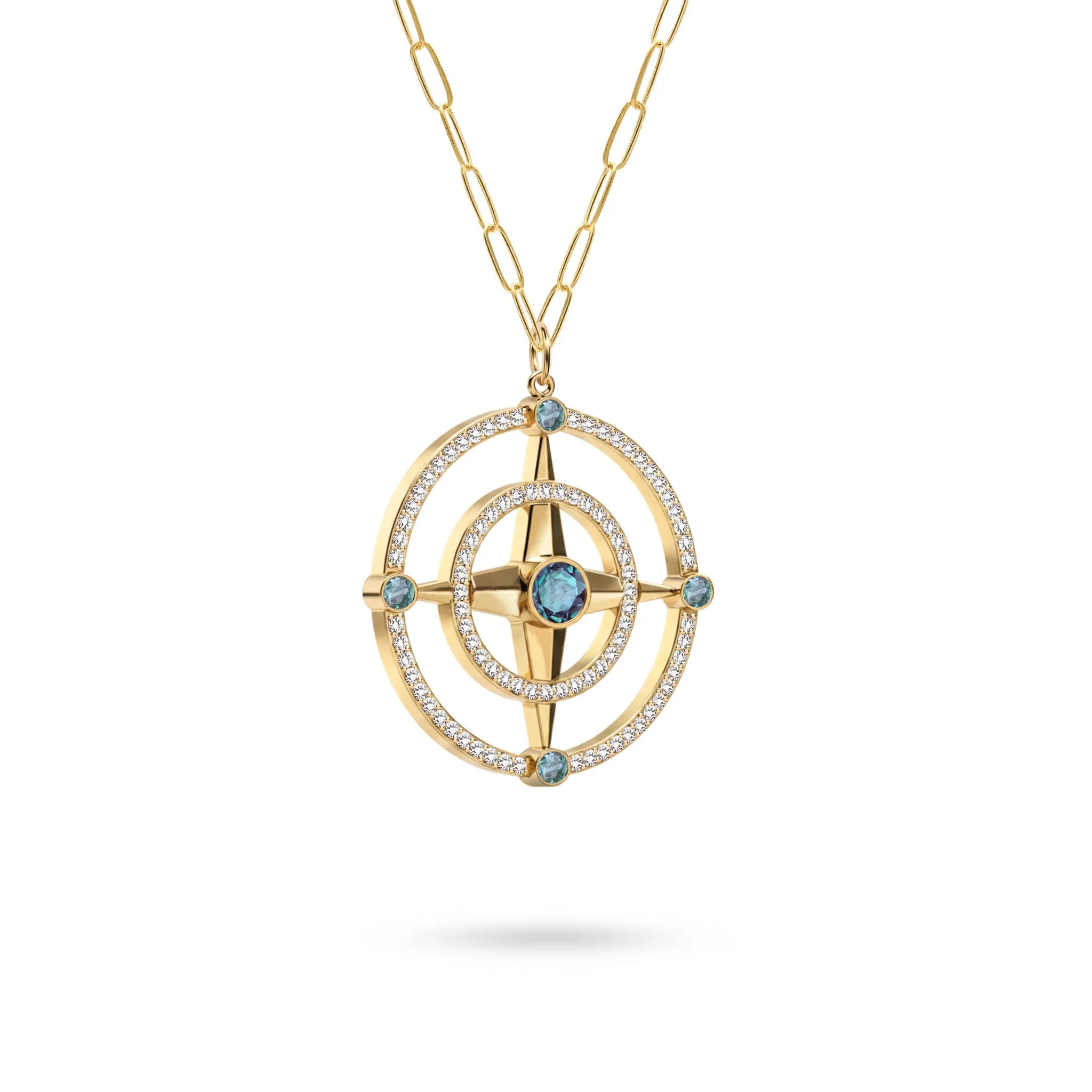 Large Compass Alexandrite & Diamond Pendant in 14k Gold (June) sold by Haverhill product image thumbnail 4