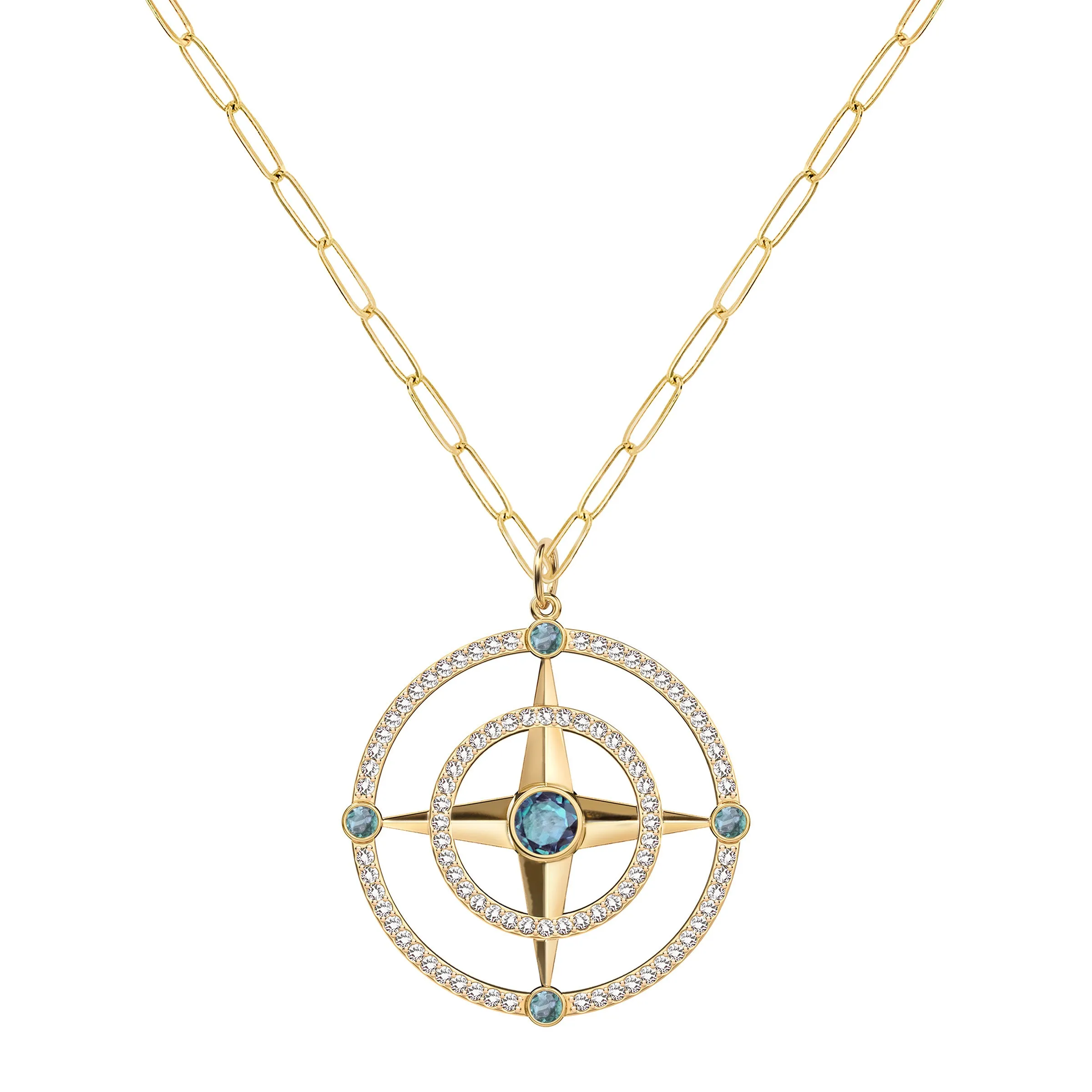 Large Compass Alexandrite & Diamond Pendant in 14k Gold (June) sold by Haverhill product image thumbnail 5