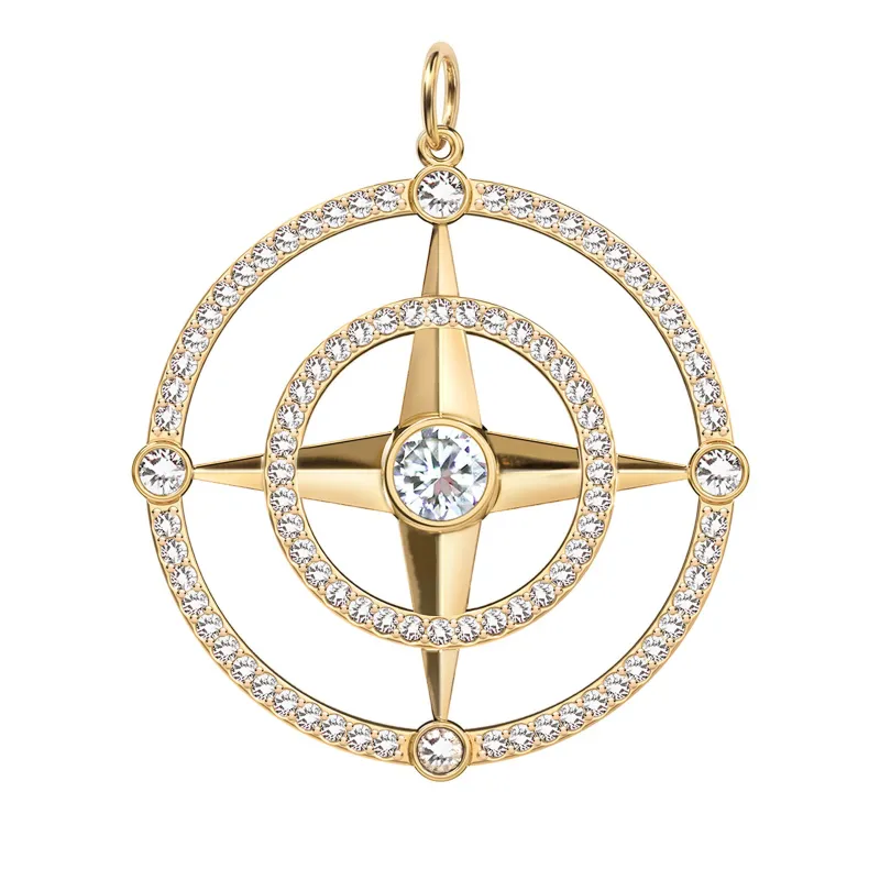 Large Compass Diamond Pendant in 14k Gold (April) made by Haverhill
