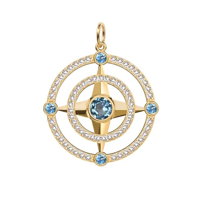 Compass Nantucket Blue Topaz & Diamond Pendant in 14k Gold (December) made by Haverhill