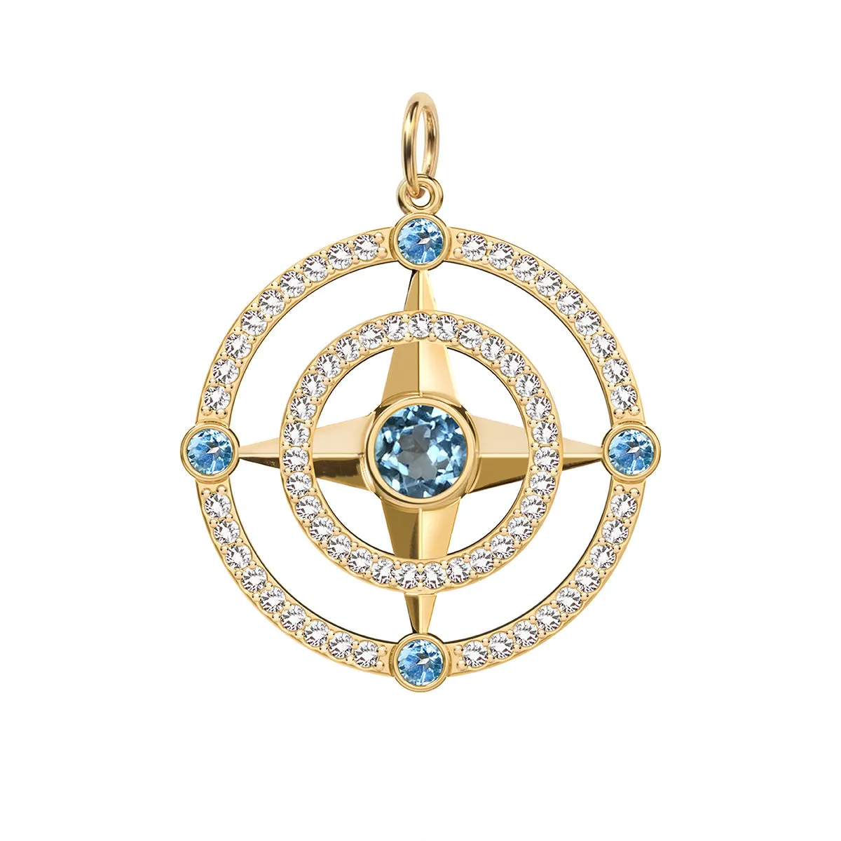 Compass Nantucket Blue Topaz & Diamond Pendant in 14k Gold (December) sold by Haverhill