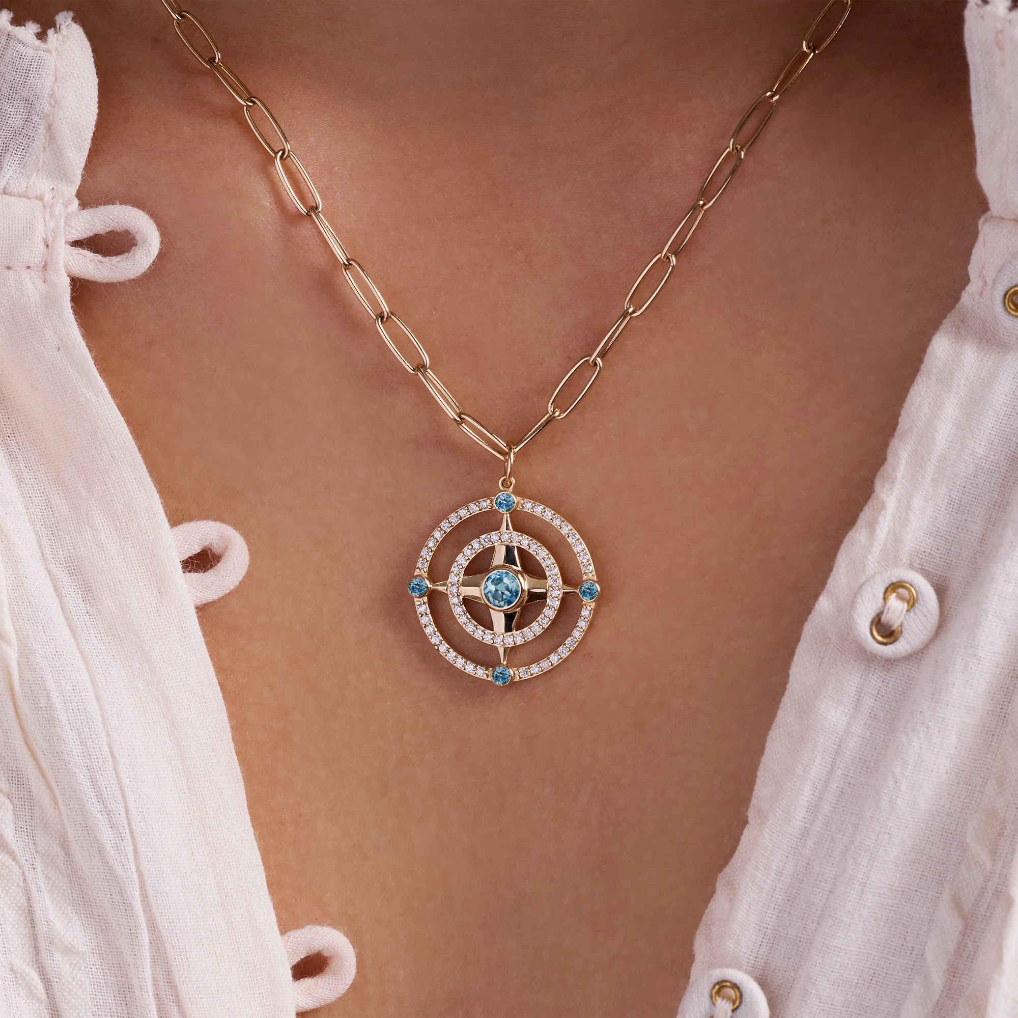 Compass Nantucket Blue Topaz & Diamond Pendant in 14k Gold (December) sold by Haverhill product image thumbnail 3