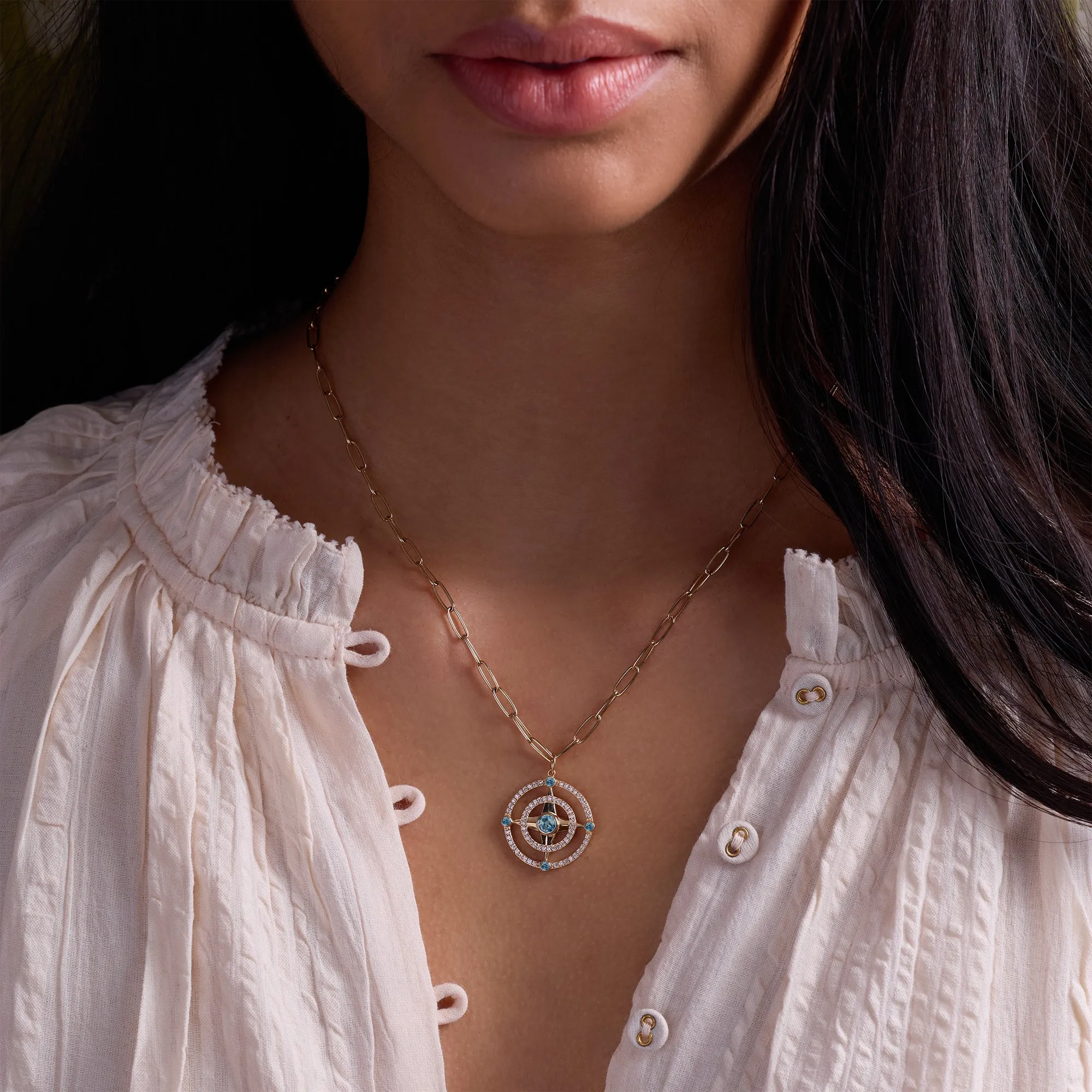 Compass Nantucket Blue Topaz & Diamond Pendant in 14k Gold (December) sold by Haverhill product image thumbnail 2