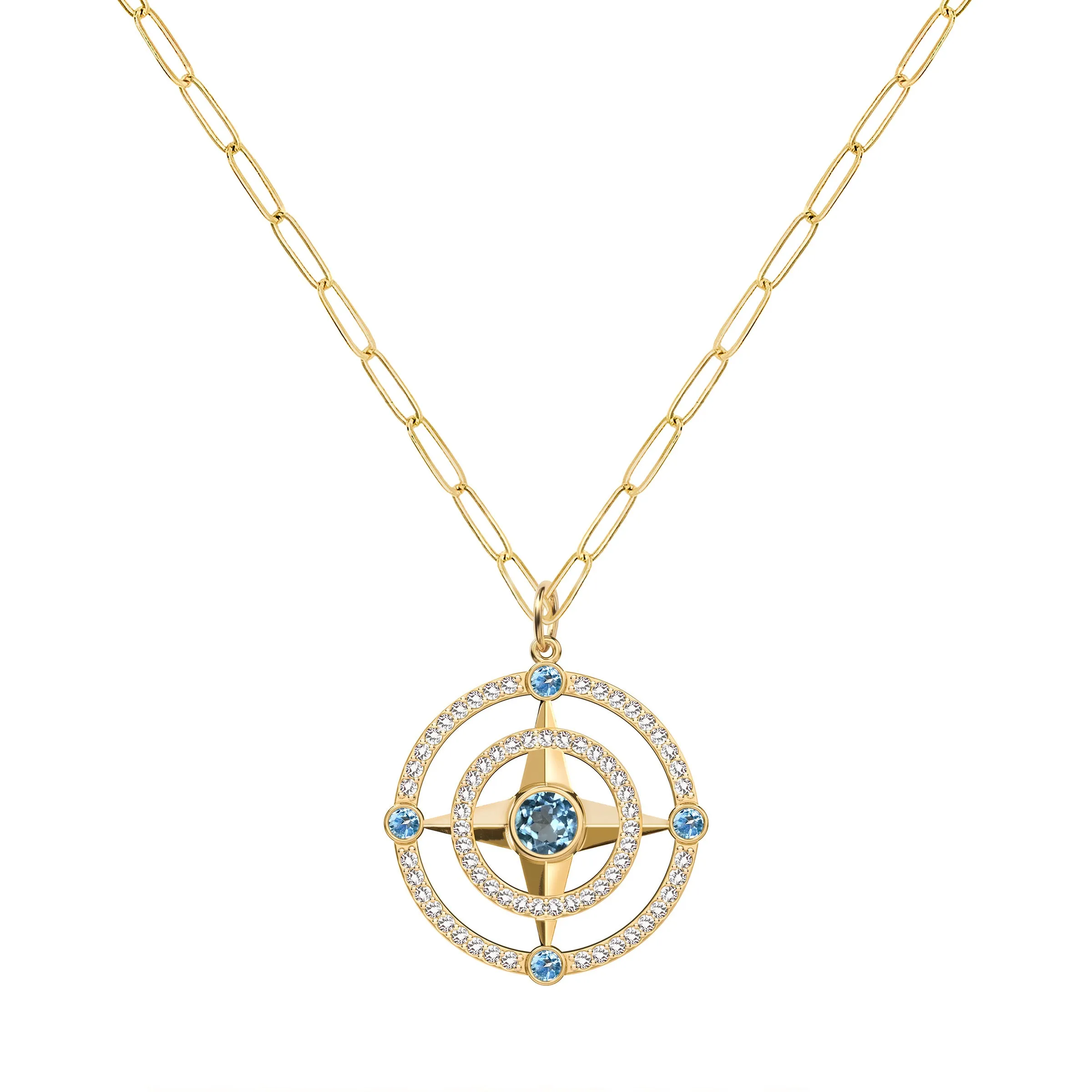Compass Nantucket Blue Topaz & Diamond Pendant in 14k Gold (December) sold by Haverhill product image thumbnail 5