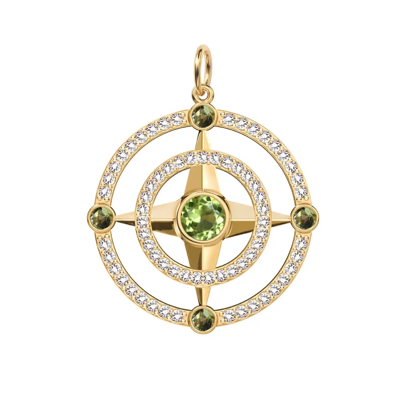 Compass Peridot & Diamond Pendant in 14k Gold (August) made by Haverhill
