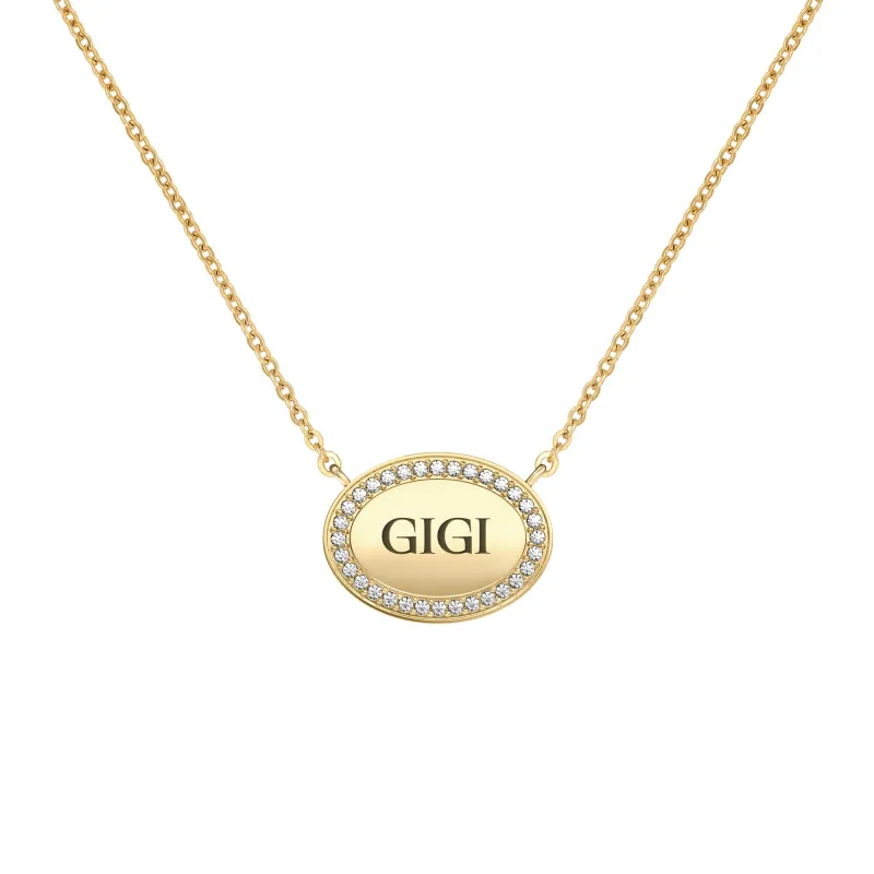 Gigi Pavé Oval Necklace in 14k Gold made by Haverhill