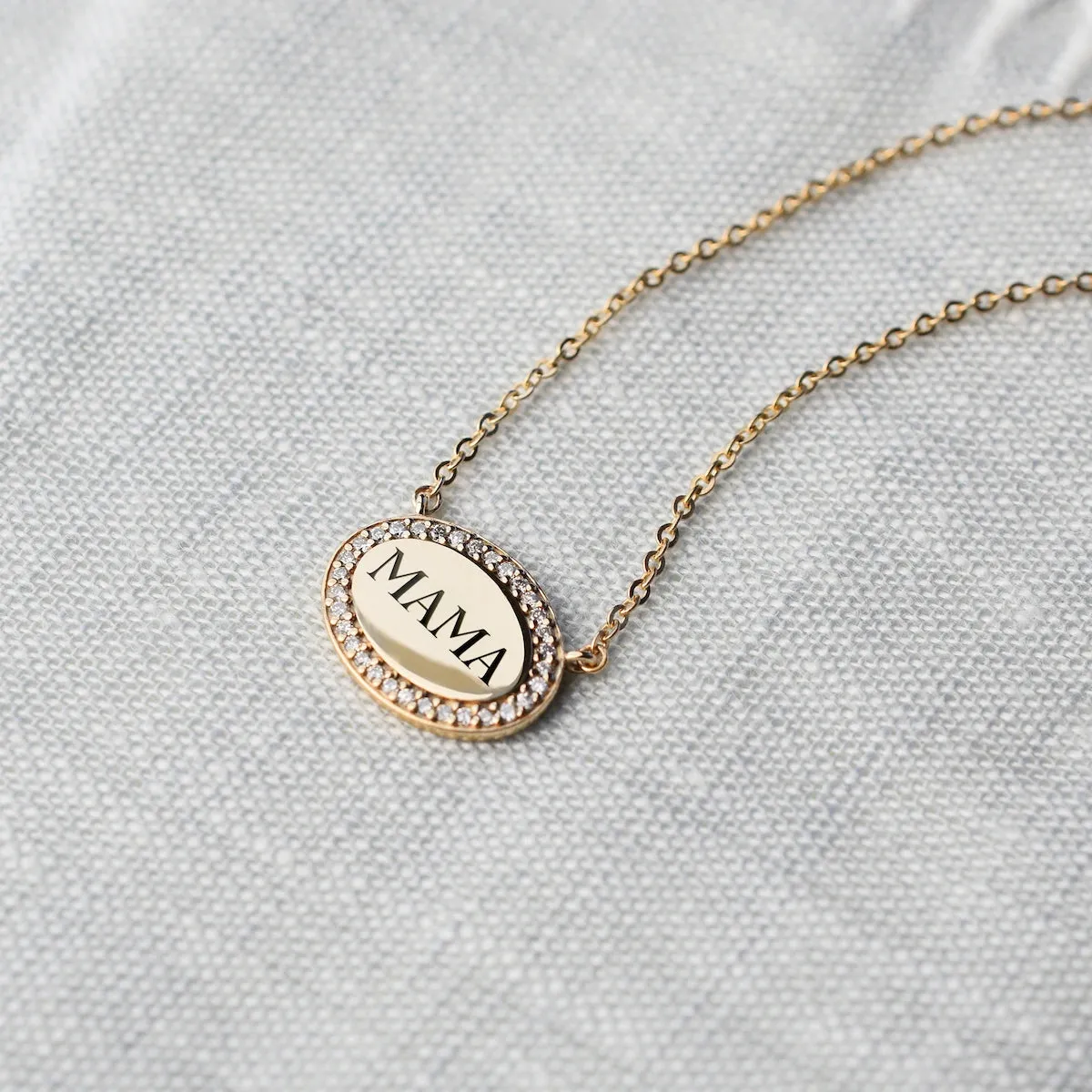 Mama Pavé Oval Necklace in 14k Gold sold by Haverhill product image thumbnail 5
