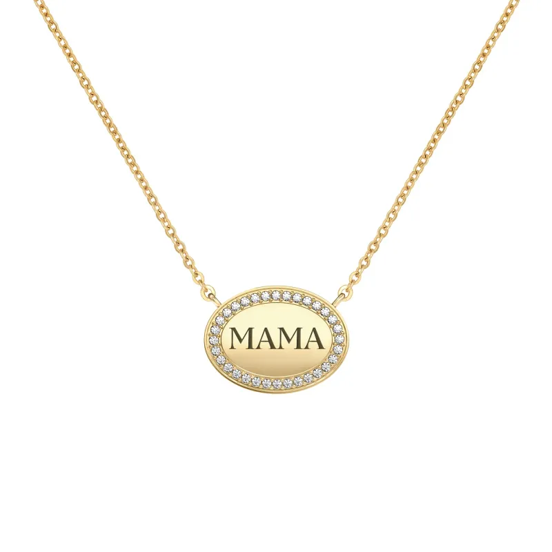 Mama Pavé Oval Necklace in 14k Gold made by Haverhill