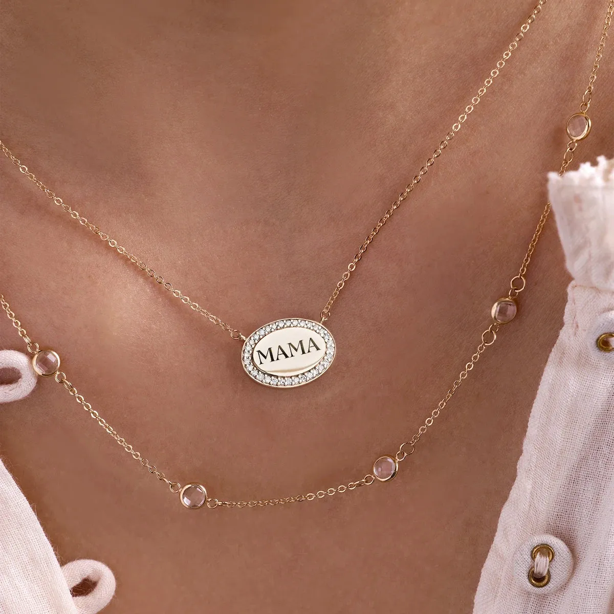 Mama Pavé Oval Necklace in 14k Gold sold by Haverhill product image thumbnail 3