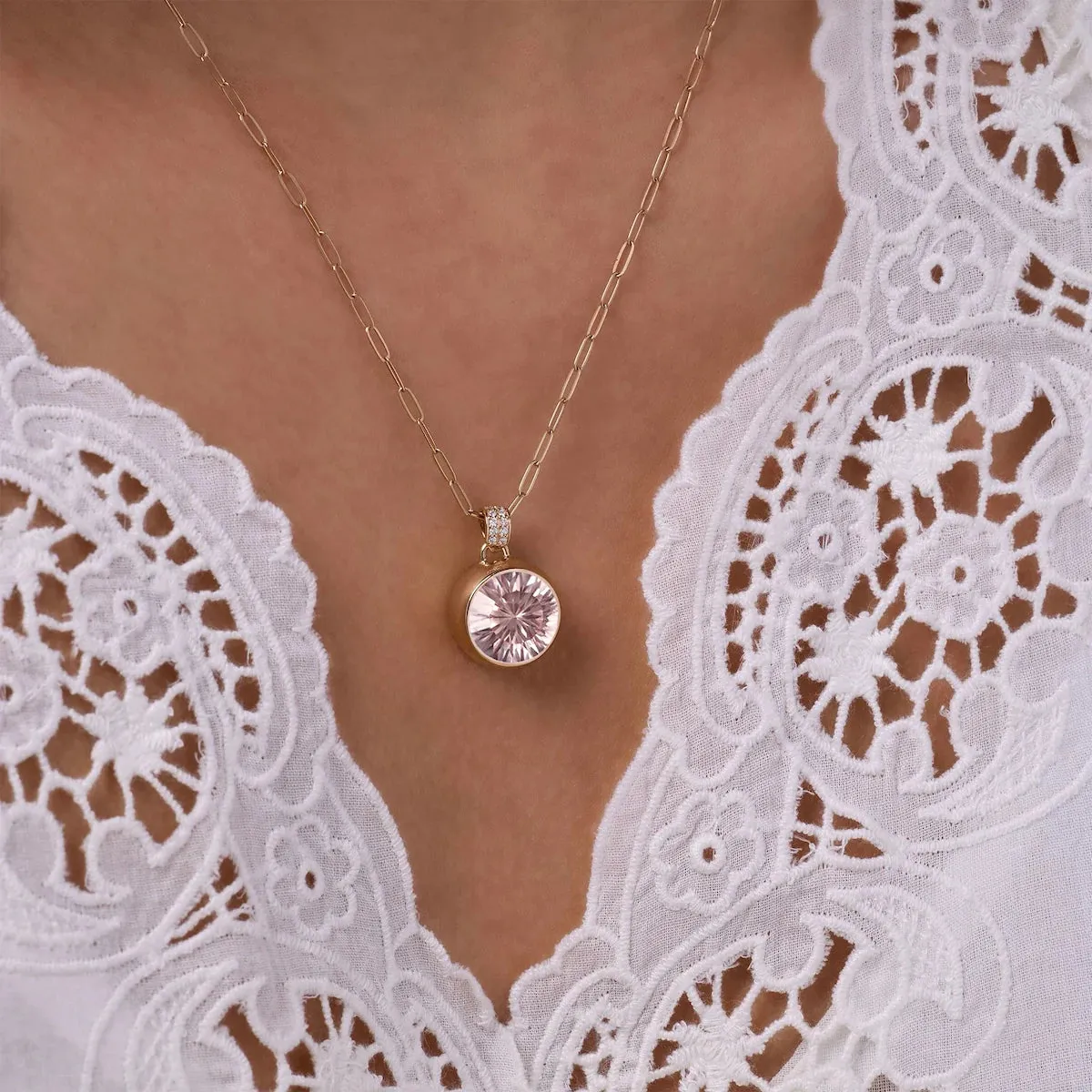 Jamestown Blush Sapphire Pendant with Diamond Bail in 14k Gold (October) sold by Haverhill product image thumbnail 3
