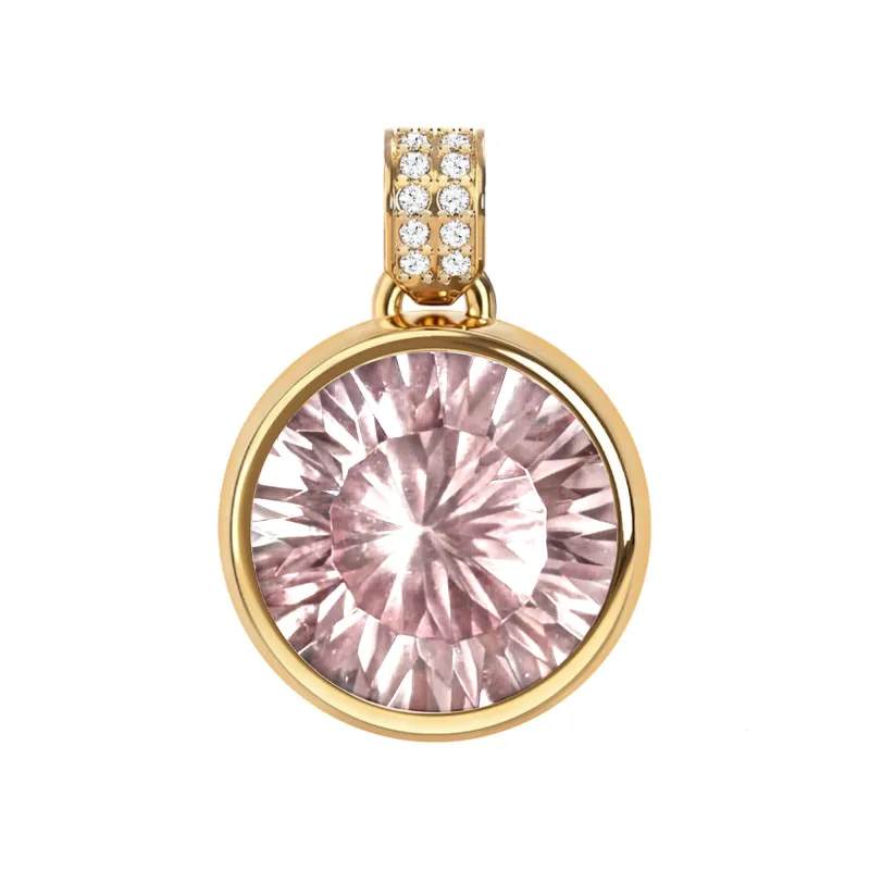 Jamestown Blush Sapphire Pendant with Diamond Bail in 14k Gold (October) made by Haverhill