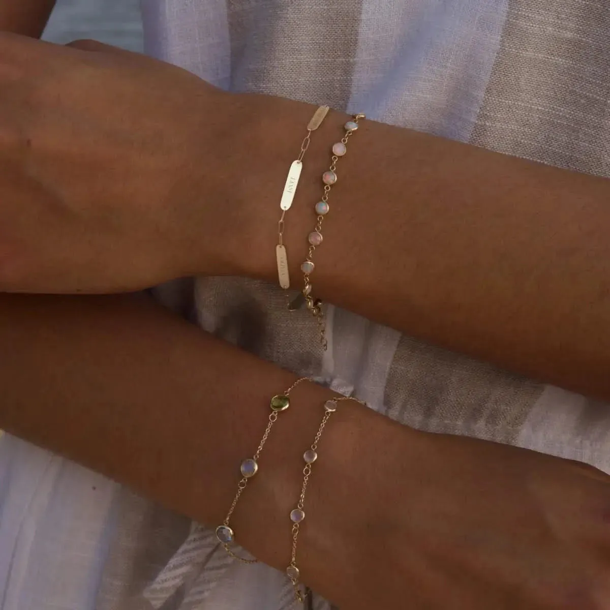 Petite 5 Nameplate Bracelet on Adelaide Mini in 14k Gold sold by Haverhill product image thumbnail 2
