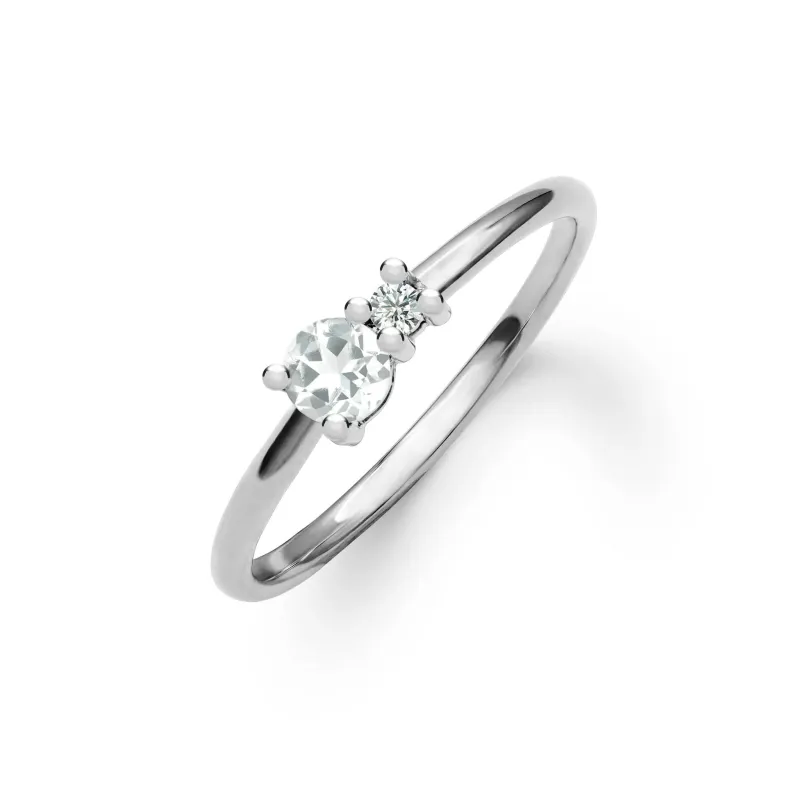 The Vault: Greenwich Solitaire White Topaz & Diamond Ring, White Gold Size 8 made by Haverhill