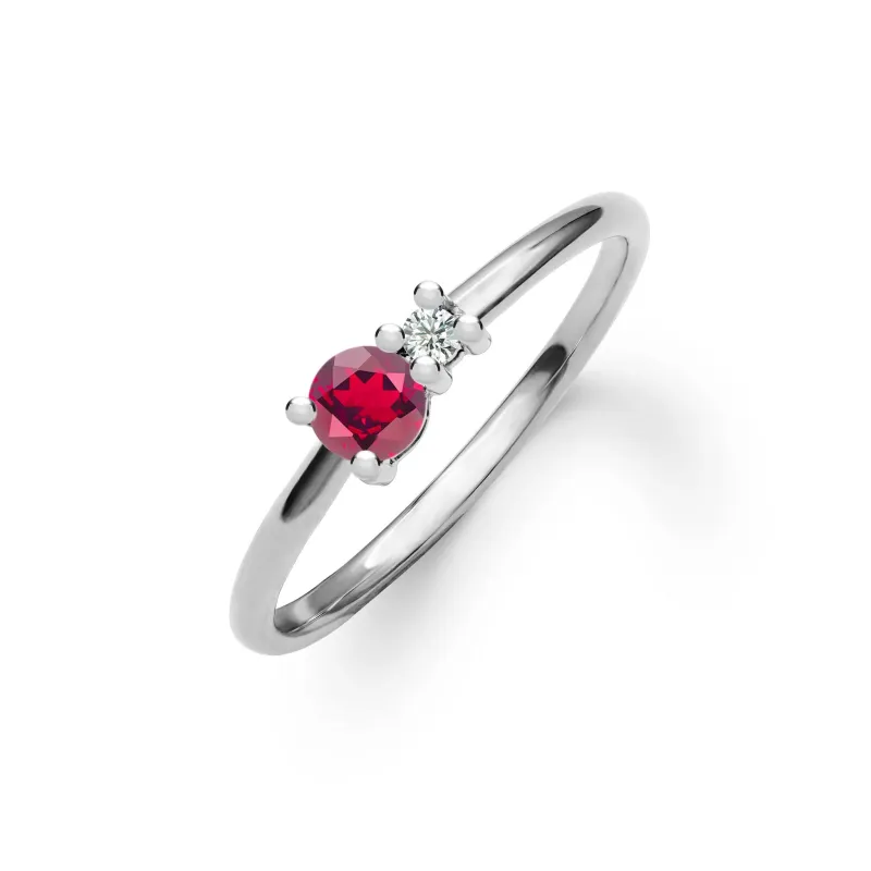 The Vault: Greenwich Solitaire Ruby & Diamond Ring, White Gold Size 4.5 made by Haverhill