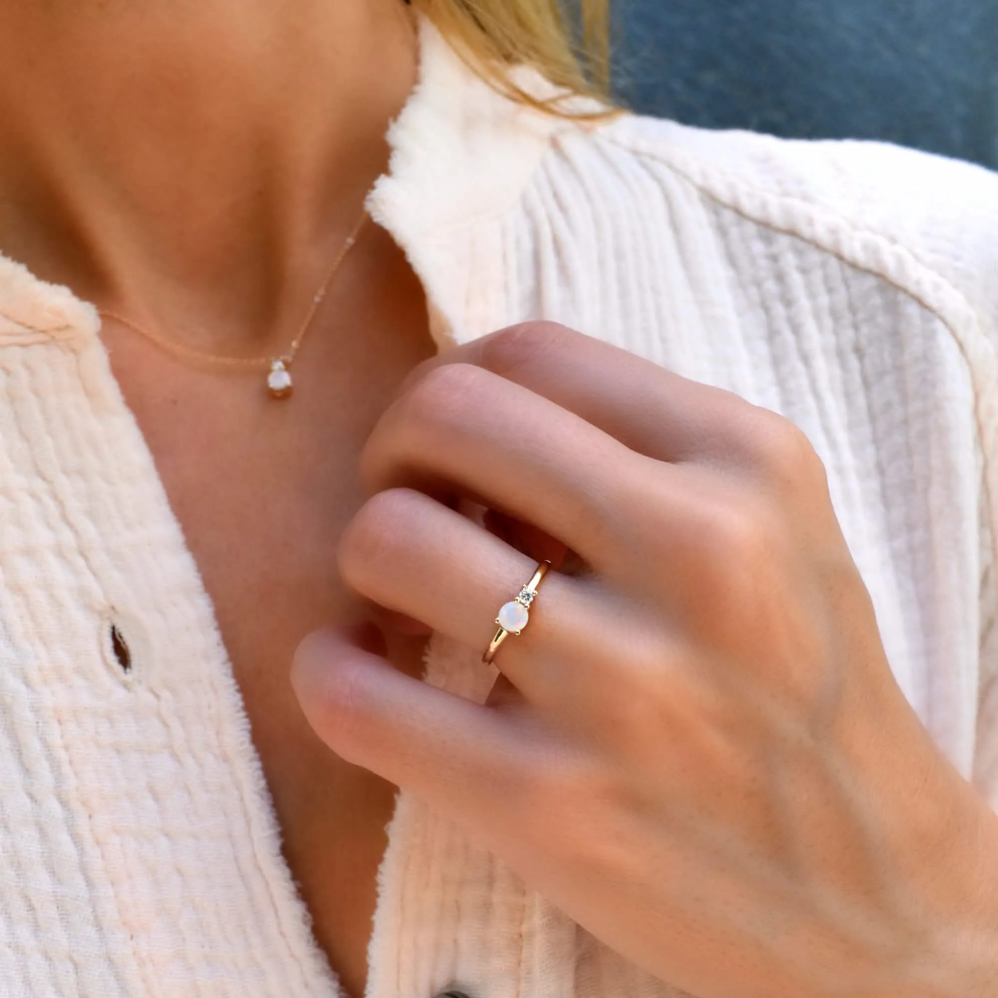 The Vault: Greenwich Solitaire Opal & Diamond Ring, White Gold Size 8 sold by Haverhill product image thumbnail 3
