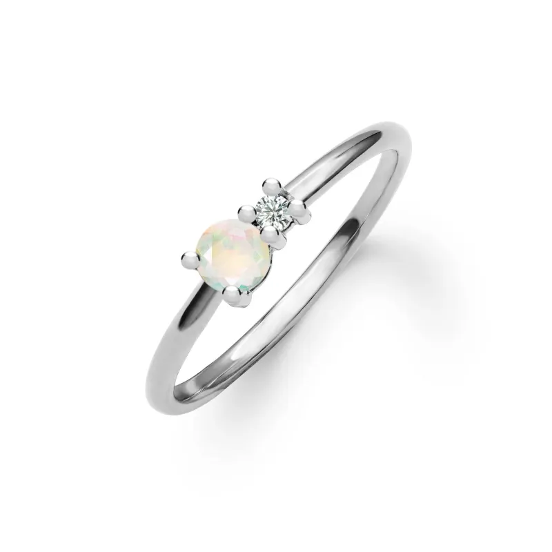 The Vault: Greenwich Solitaire Opal & Diamond Ring, White Gold Size 8 made by Haverhill