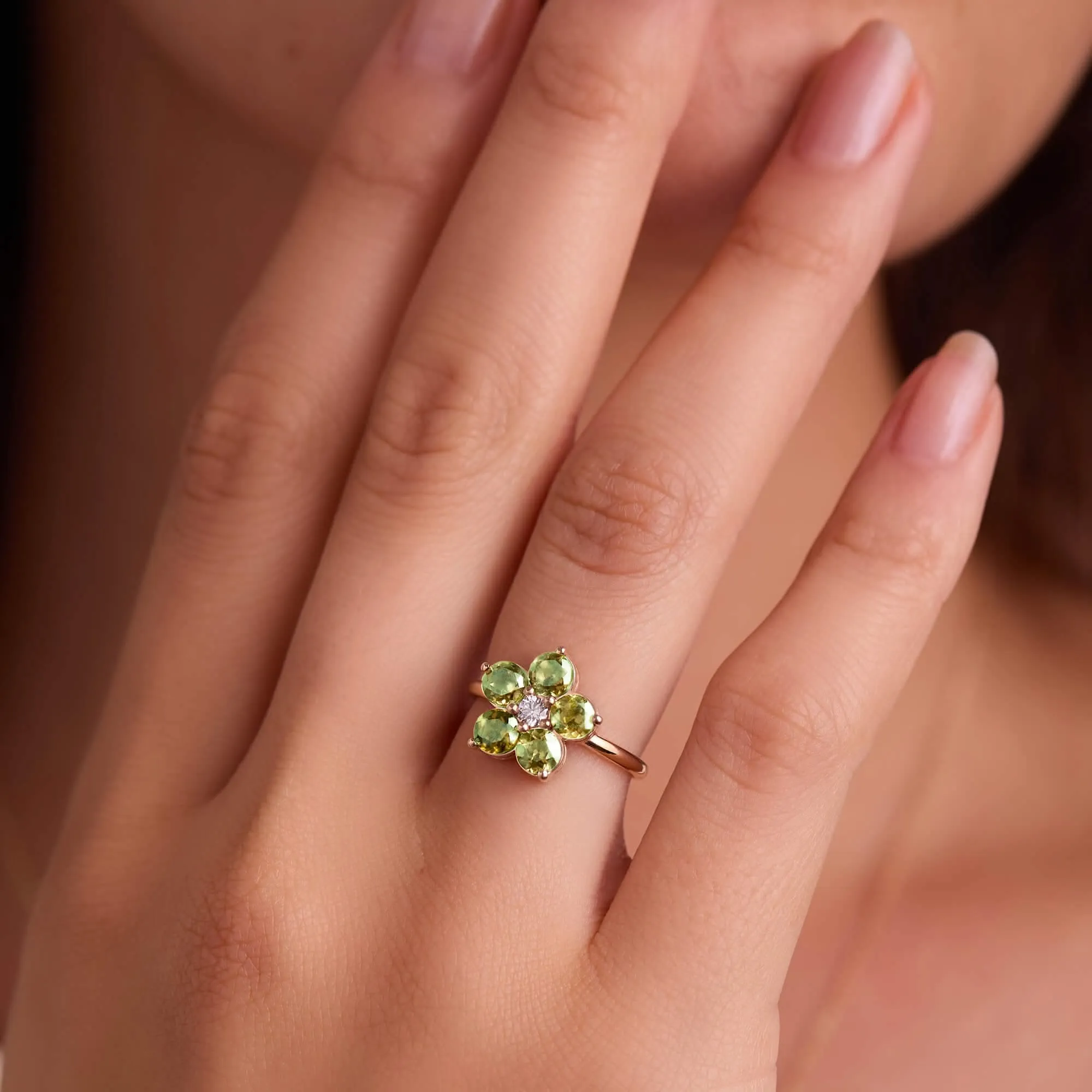 The Vault: Greenwich Flower Peridot & Diamond Ring, Yellow Gold Size 8 sold by Haverhill product image thumbnail 3
