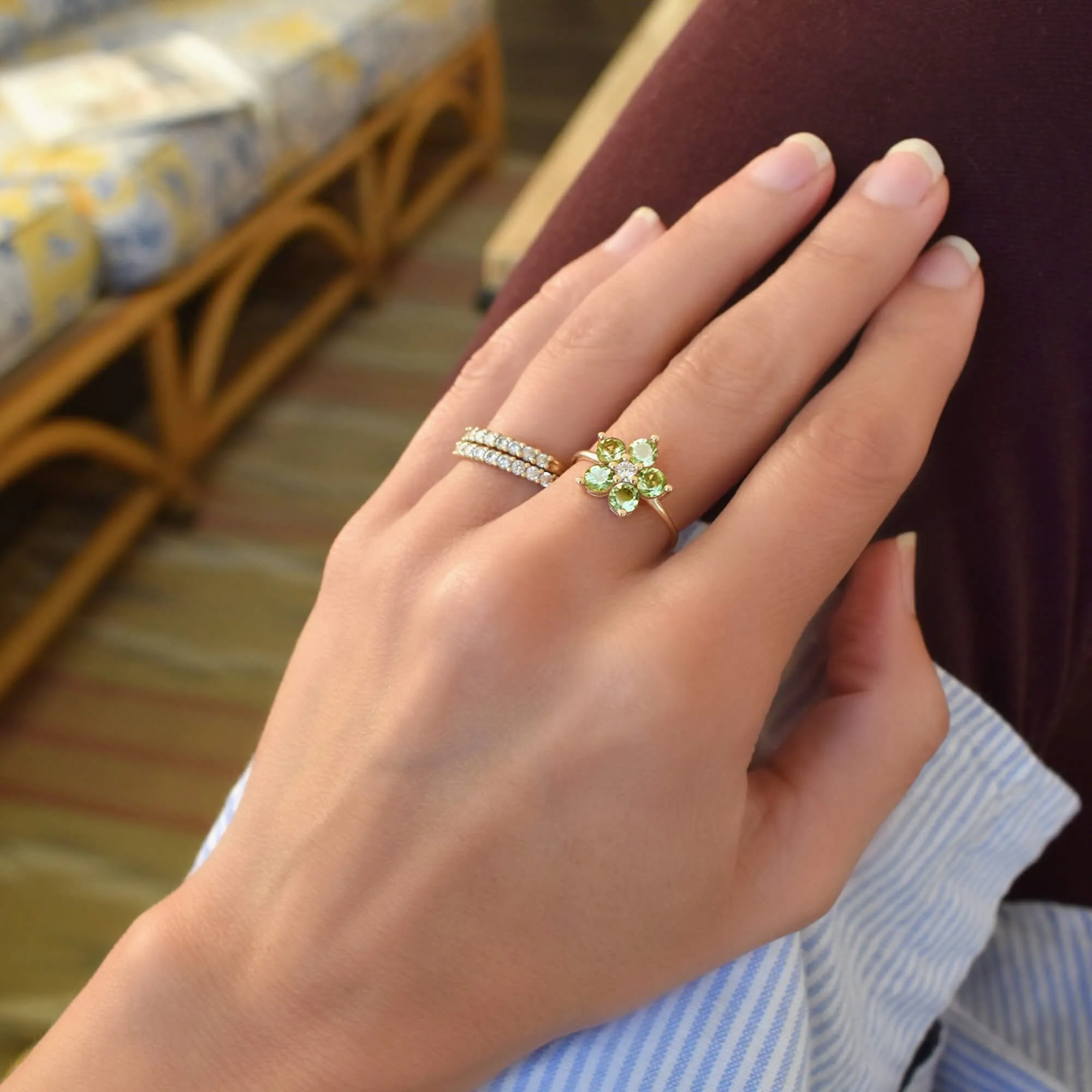 The Vault: Greenwich Flower Peridot & Diamond Ring, Yellow Gold Size 8 sold by Haverhill product image thumbnail 5
