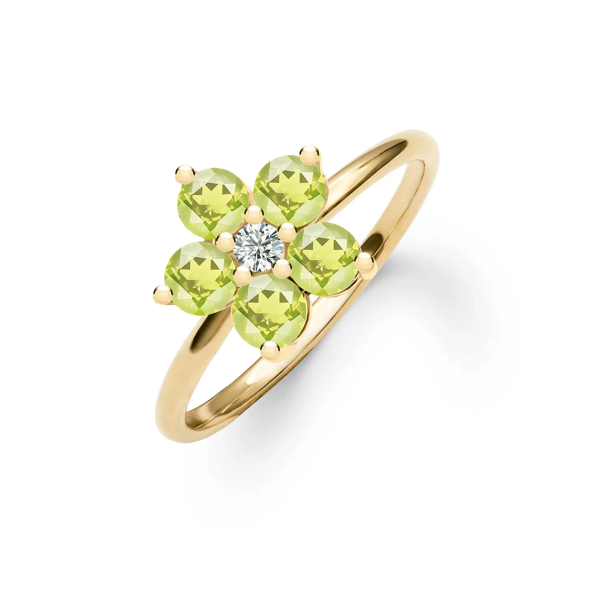The Vault: Greenwich Flower Peridot & Diamond Ring, Yellow Gold Size 8 sold by Haverhill