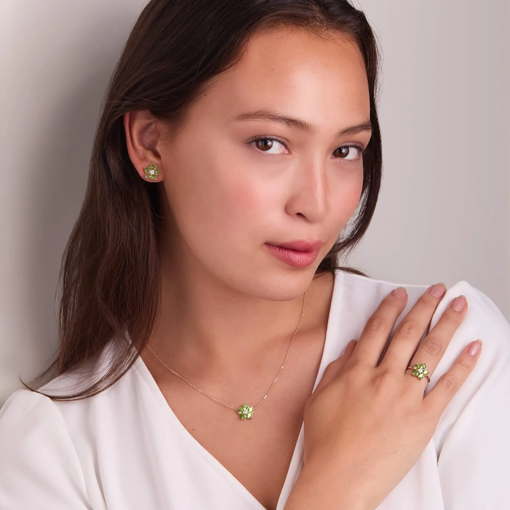 The Vault: Greenwich Flower Peridot & Diamond Ring, Yellow Gold Size 8 sold by Haverhill product image thumbnail 2