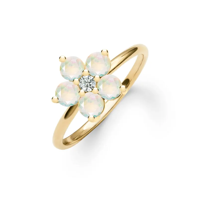 The Vault: Greenwich Flower Opal & Diamond Ring, Yellow Gold Size 7.5 made by Haverhill