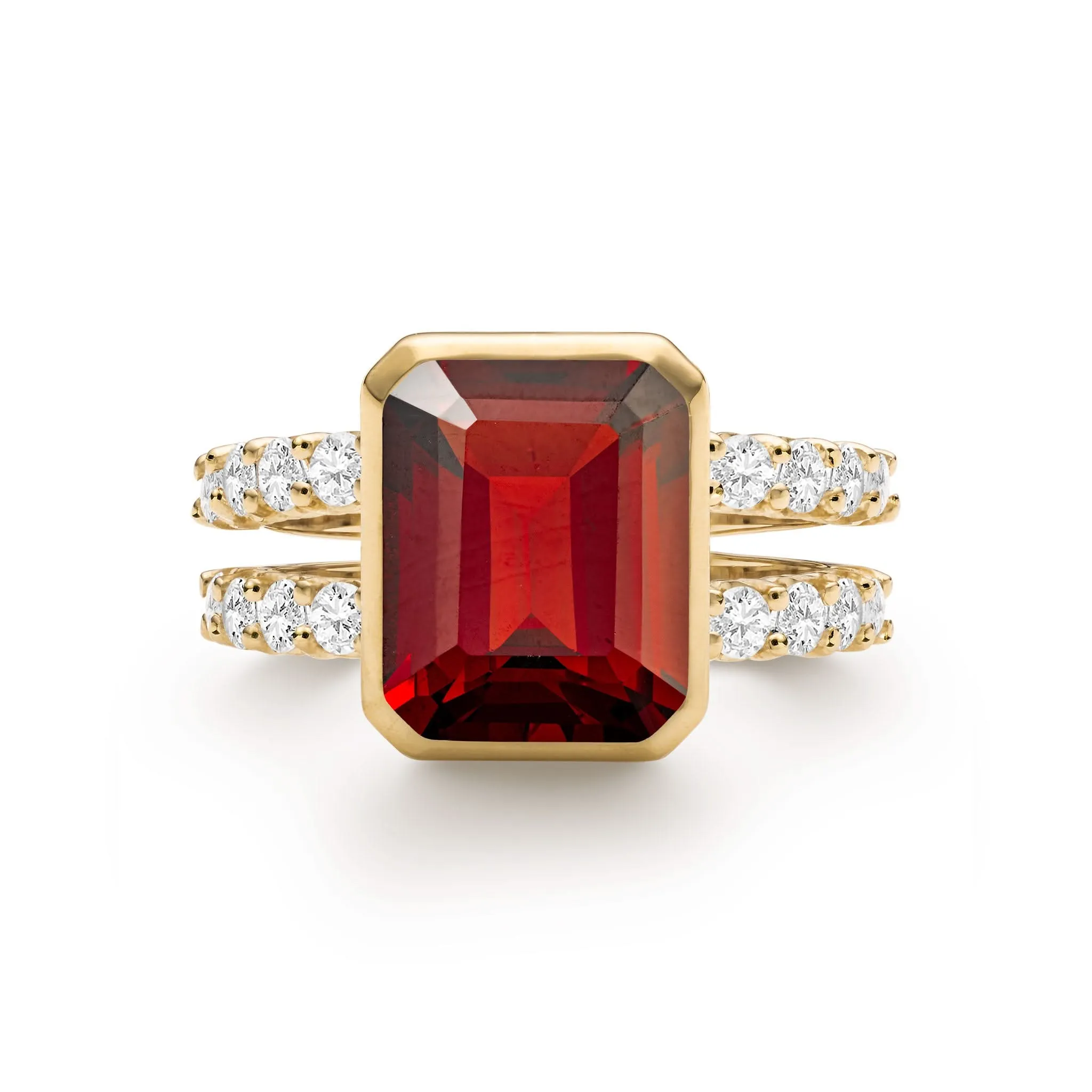 The Vault: Warren Vertical Garnet Ring with Diamonds, Yellow Gold Size 6.5 sold by Haverhill