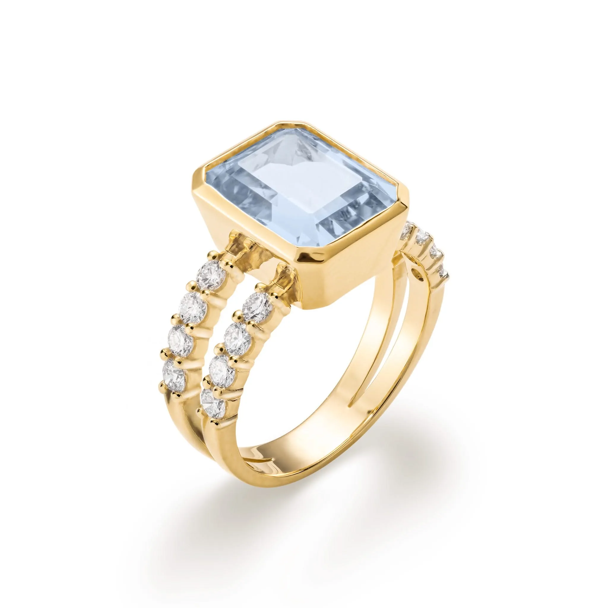 The Vault: Warren Vertical Aquamarine Ring with Diamonds, Yellow Gold Size 6 sold by Haverhill product image thumbnail 4