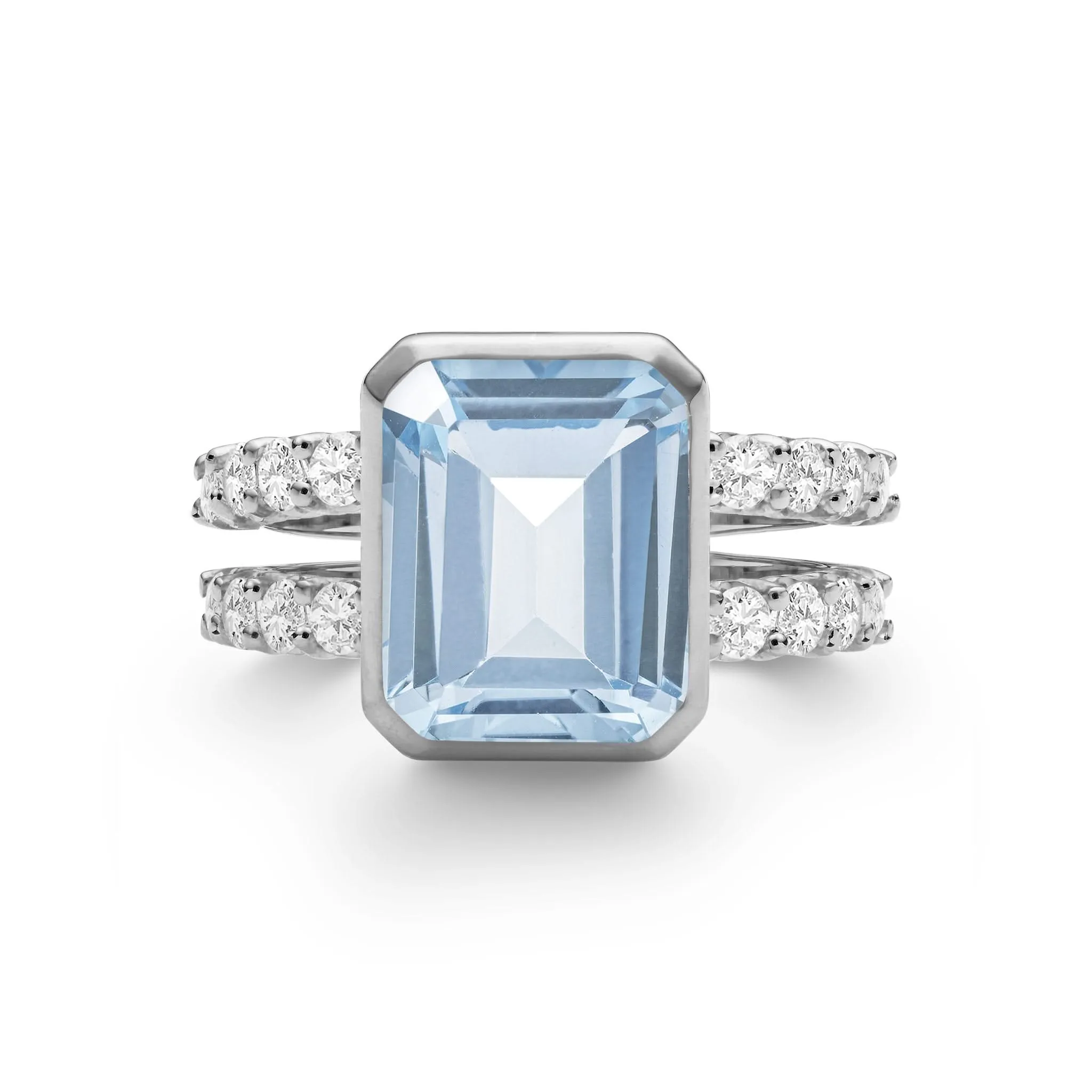 The Vault: Warren Vertical Aquamarine Ring with Diamonds, White Gold Size 7.5 sold by Haverhill