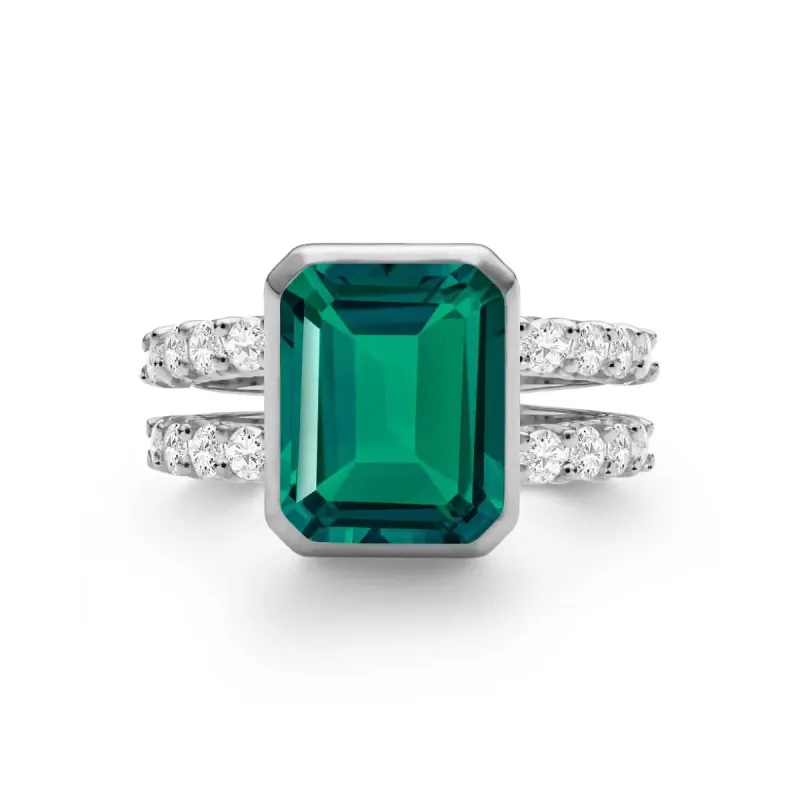 The Vault: Warren Vertical Emerald Ring with Diamonds, White Gold Size 6.5 made by Haverhill