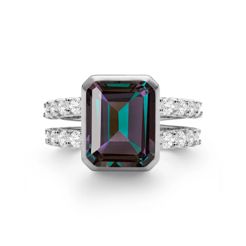 The Vault: Warren Vertical Alexandrite Ring with Diamonds, White Gold Size 6 made by Haverhill