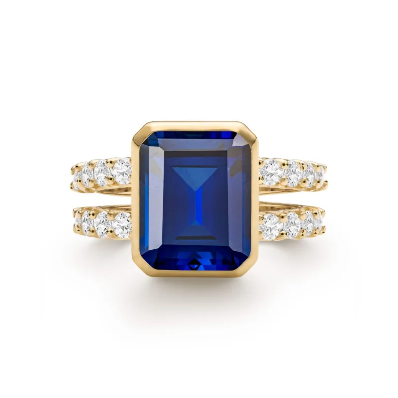 The Vault: Warren Vertical Sapphire Ring with Diamonds, Yellow Gold Size 6 made by Haverhill
