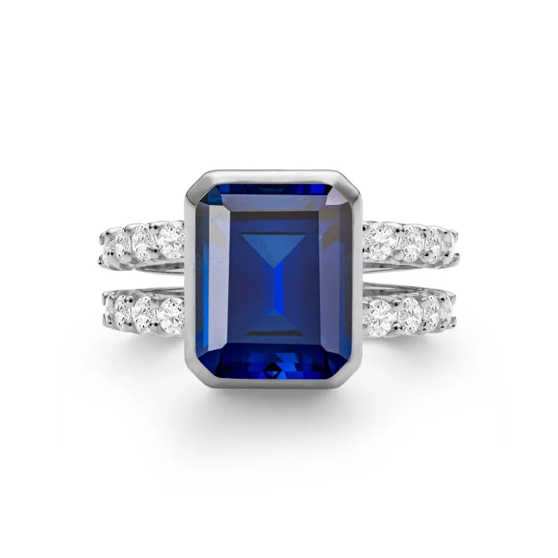 The Vault: Warren Vertical Sapphire Ring with Diamonds, White Gold Size 7 made by Haverhill