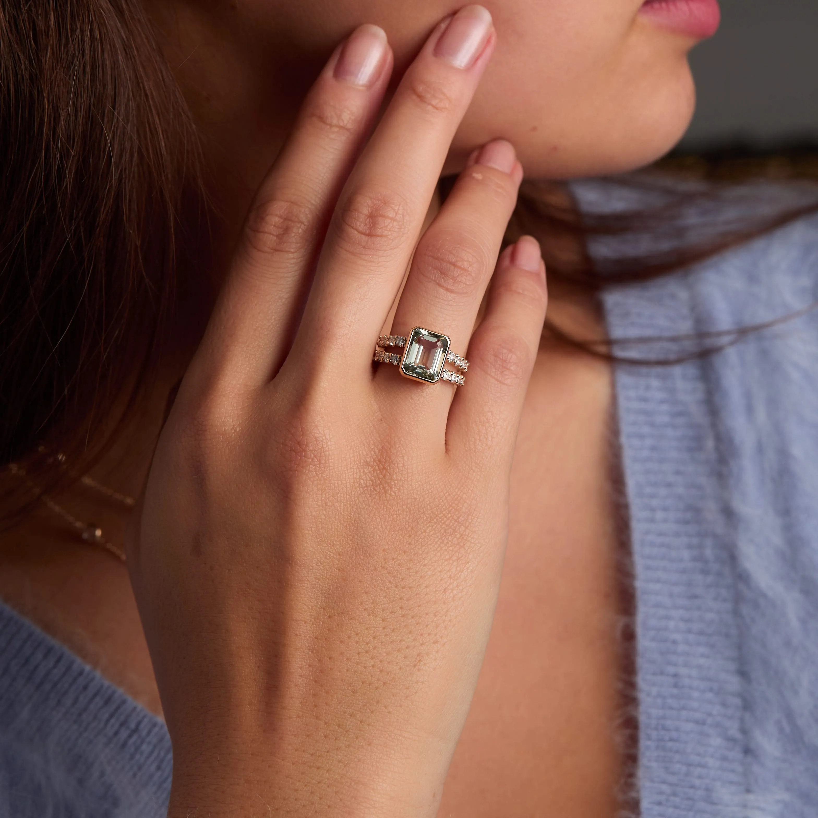 The Vault: Warren Vertical Green Amethyst Ring with Diamonds, White Gold Size 4.5 sold by Haverhill product image thumbnail 2