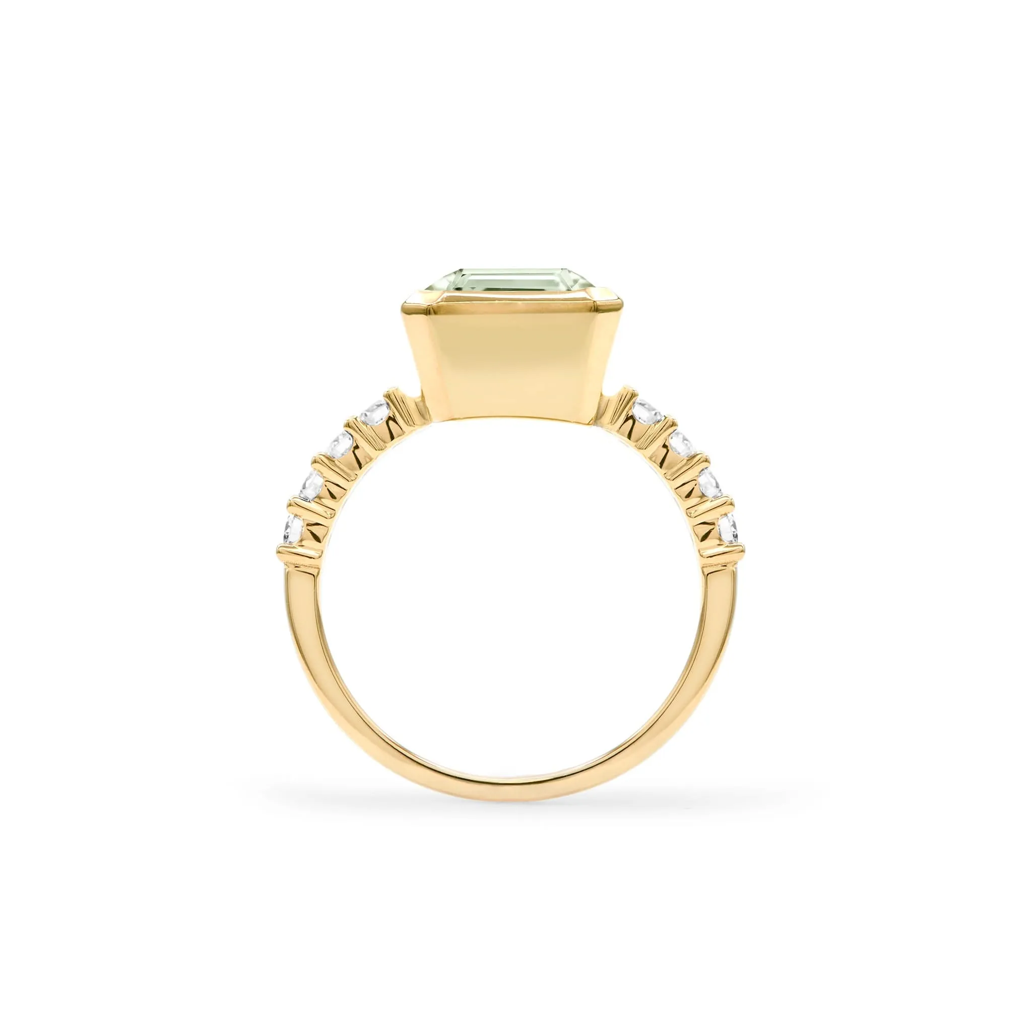 The Vault: Warren Vertical Green Amethyst Ring with Diamonds, Yellow Gold Size 8 sold by Haverhill product image thumbnail 4