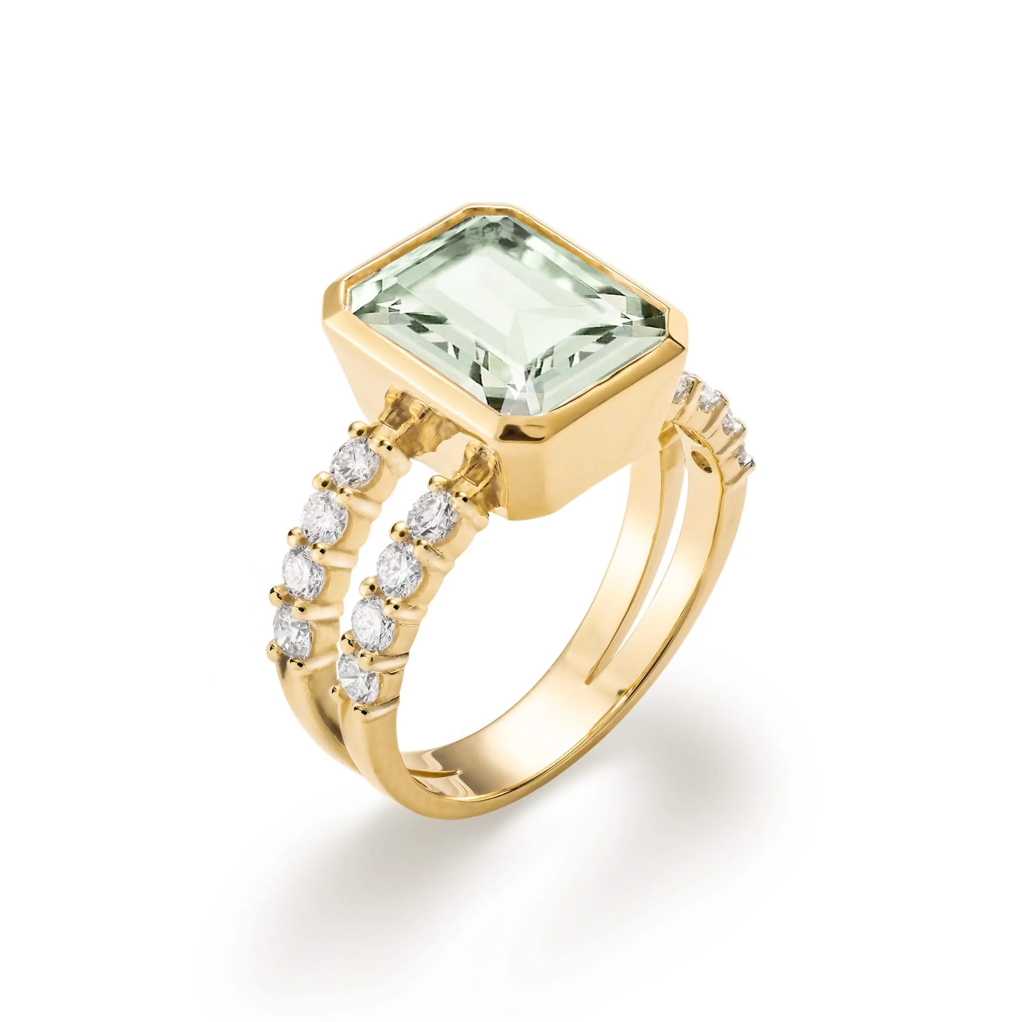 The Vault: Warren Vertical Green Amethyst Ring with Diamonds, Yellow Gold Size 8 sold by Haverhill product image thumbnail 5