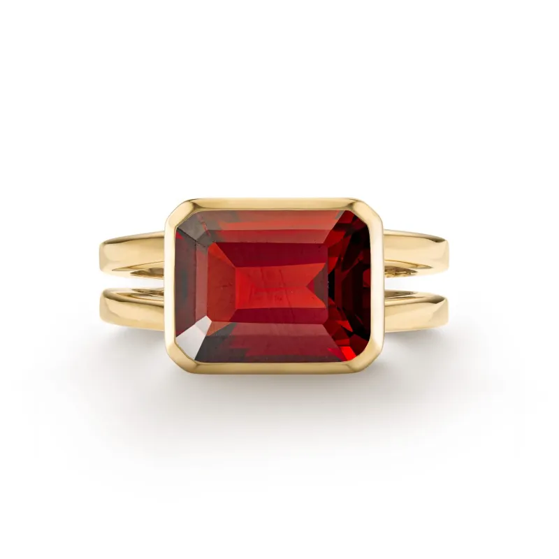 The Vault: Warren Horizontal Garnet Ring, Yellow Gold Size 5.5 made by Haverhill