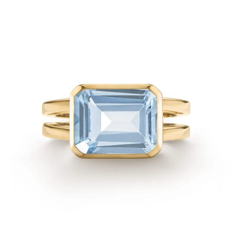 The Vault: Warren Horizontal Aquamarine Ring, Yellow Gold Size 4.5 made by Haverhill