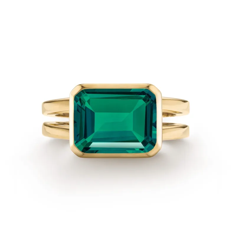 The Vault: Warren Horizontal Emerald Ring, Yellow Gold Size 6 made by Haverhill