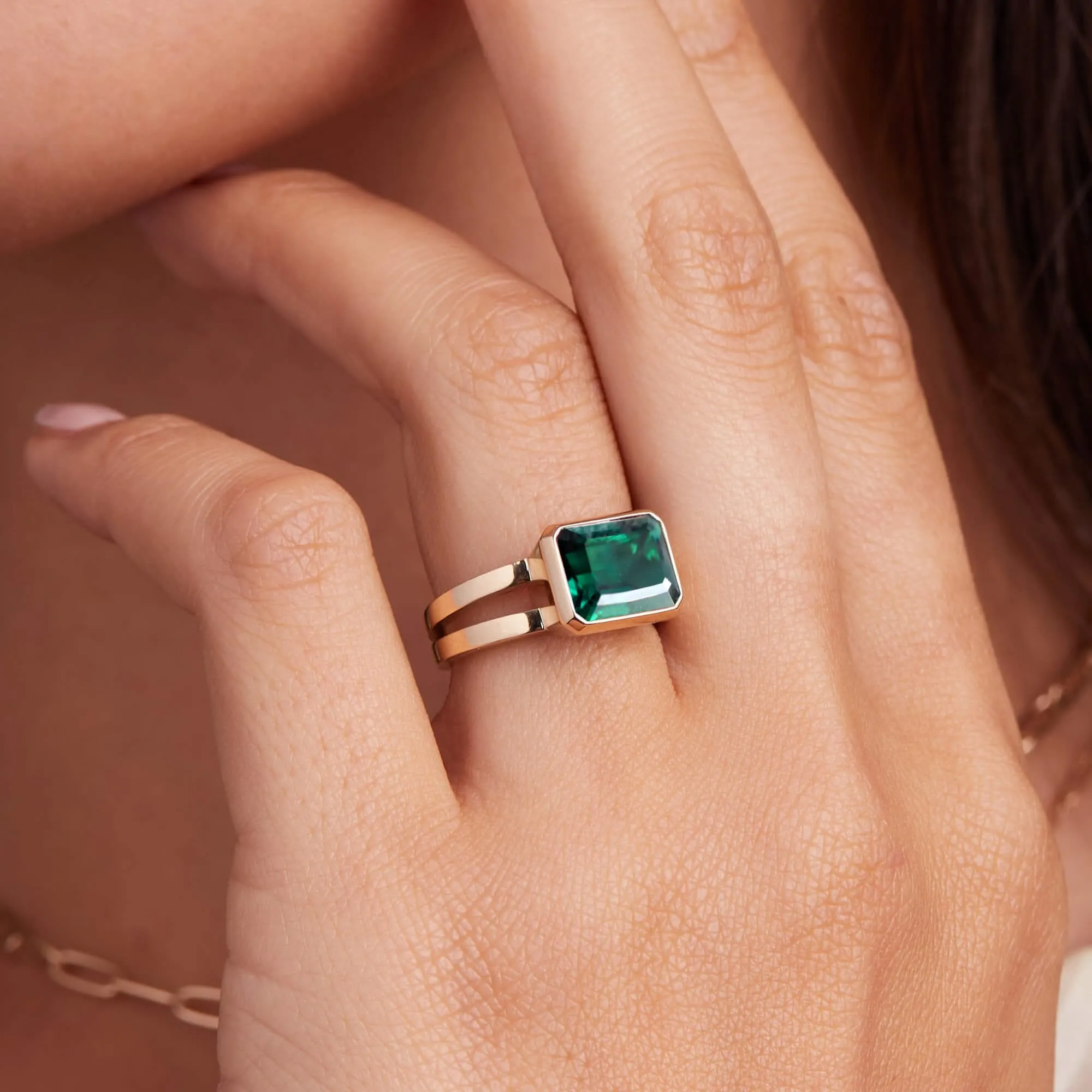 The Vault: Warren Horizontal Emerald Ring, Yellow Gold Size 6 sold by Haverhill product image thumbnail 3