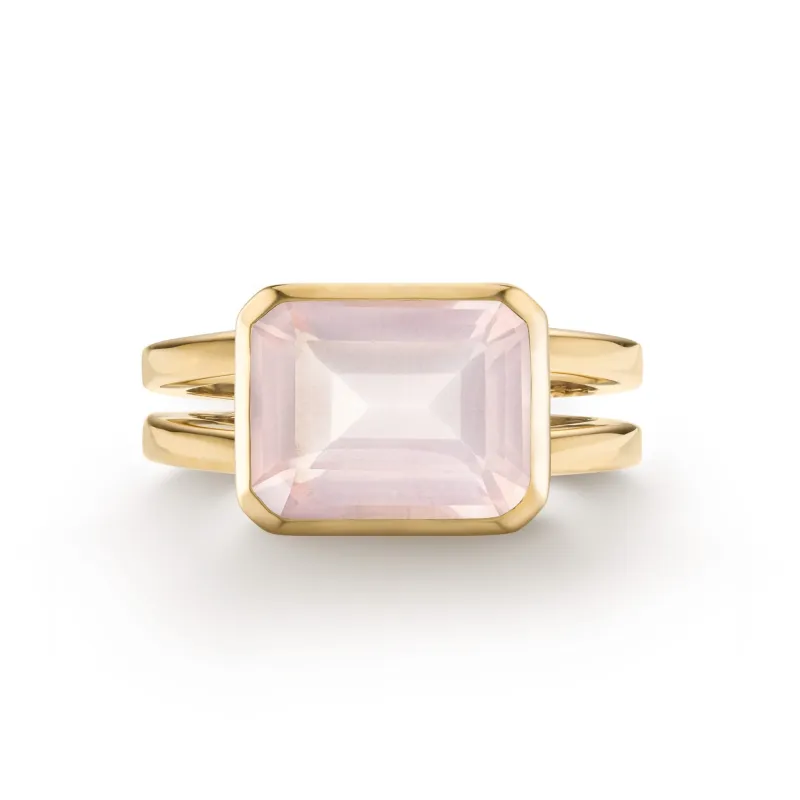 The Vault: Warren Horizontal Rose Quartz Ring, Yellow Gold Size 5.5 made by Haverhill