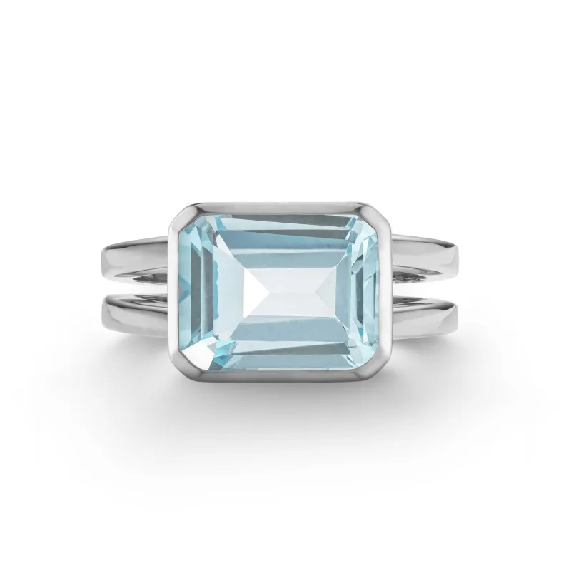 The Vault: Warren Horizontal Nantucket Blue Topaz Ring, White Gold Size 8 made by Haverhill