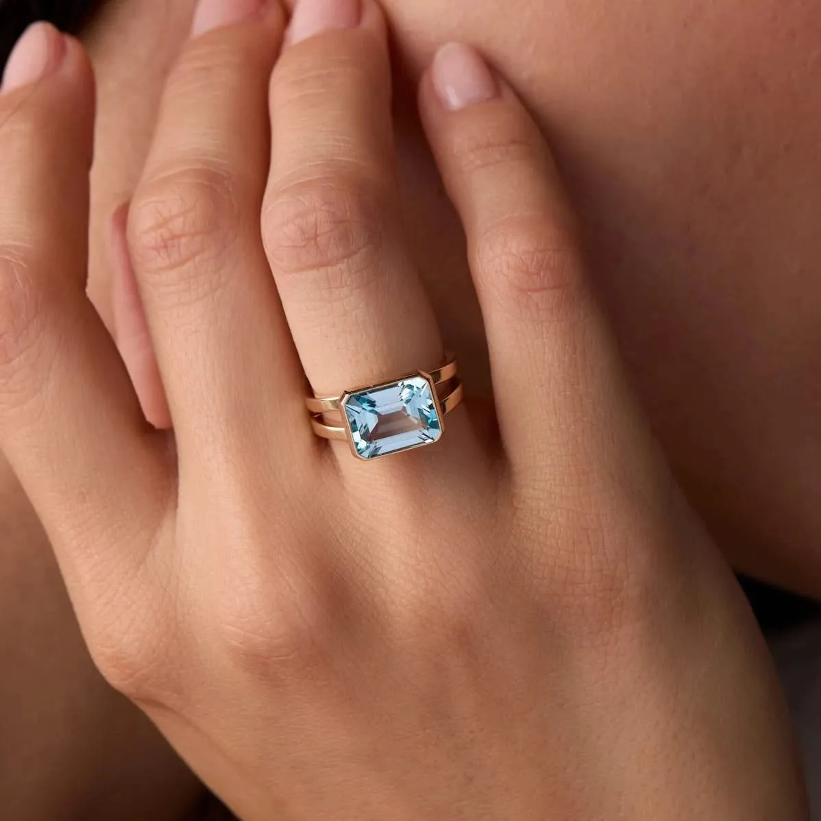 The Vault: Warren Horizontal Nantucket Blue Topaz Ring, White Gold Size 8 sold by Haverhill product image thumbnail 3