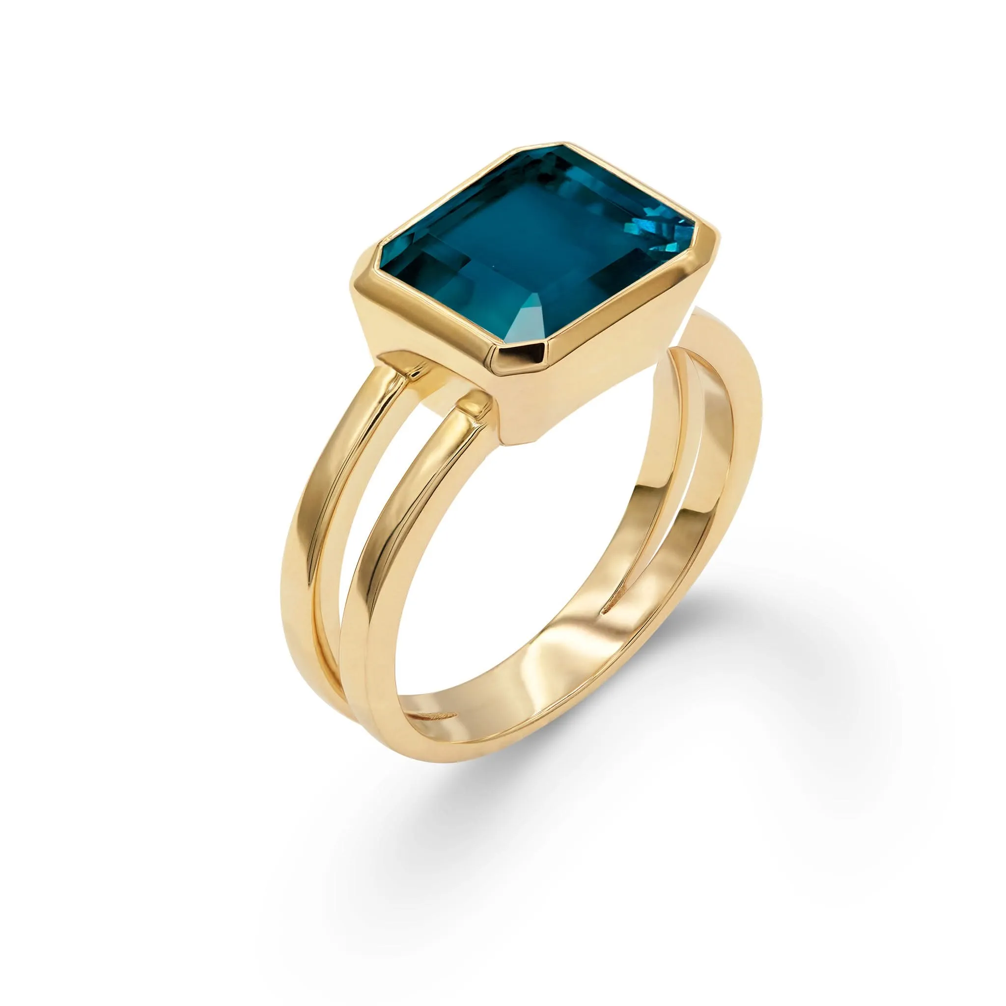 The Vault: Warren Horizontal Atlantic Blue Topaz Ring, Yellow Gold Size 4.5 sold by Haverhill product image thumbnail 4