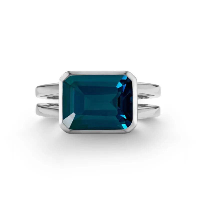 The Vault: Warren Horizontal Atlantic Blue Topaz Ring, White Gold Size 7 made by Haverhill