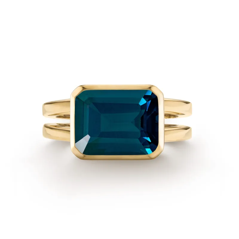 The Vault: Warren Horizontal Atlantic Blue Topaz Ring, Yellow Gold Size 9.5 made by Haverhill